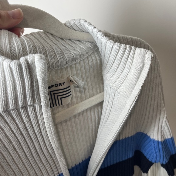 Tory Burch Sport  Retro Preppy White Blue Color Blocked Cardigan Sweater Sz M - Picture 14 of 15